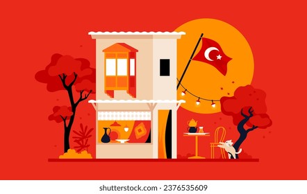 Turkish tea house - modern colored vector illustration