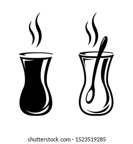 Turkish tea icon. Glass of hot and strong traditional black tea. Vector Illustration