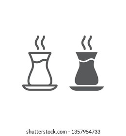 Turkish tea line and glyph icon, arab and drink, east tea cup sign, vector graphics, a linear pattern on a white background, eps 10. svg