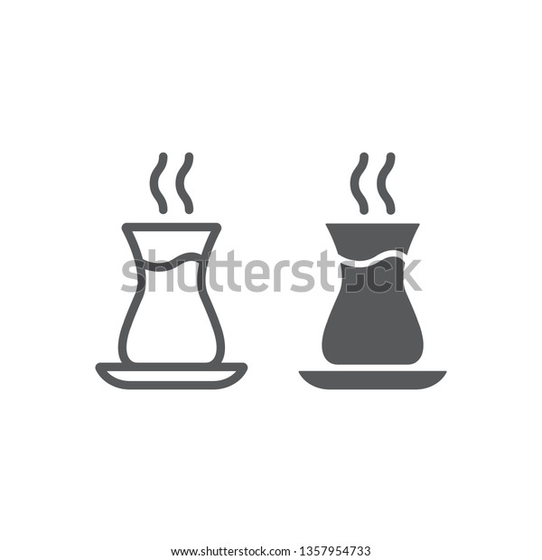 Turkish tea line and glyph icon, arab and drink, east\
tea cup sign, vector graphics, a linear pattern on a white\
background, eps 10.