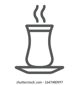 Icono de la línea de té turca, ramadán e islam, signo de té islámico, gráficos vectoriales, un patrón lineal en un fondo blanco, eps 10