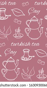 Turkish tea line icon seamless pattern.