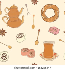 Turkish tea seamless pattern in vector