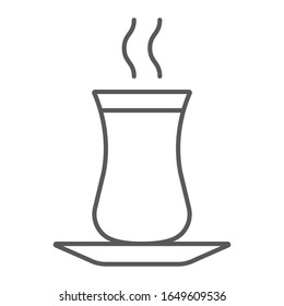 Turkish Tea thin line icon, ramadan and islam, islamic tea sign, vector graphics, a linear pattern on a white background, eps 10
