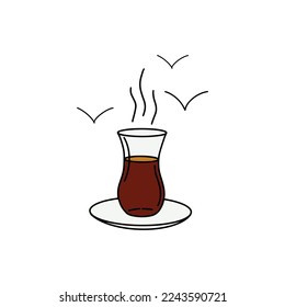 Turkish tea tradition. Vector hand drawn illustration of glass of tea.