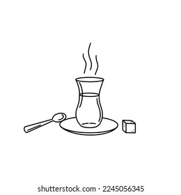 Turkish tea tradition. Vector hand drawn illustration of glass of tea.