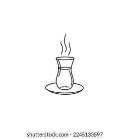 Turkish tea tradition. Vector hand drawn illustration of glass of tea.