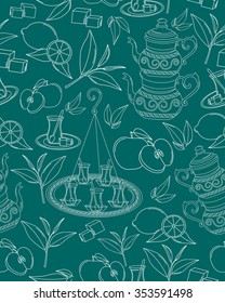 Turkish tea. Vector  tea line icon. 

