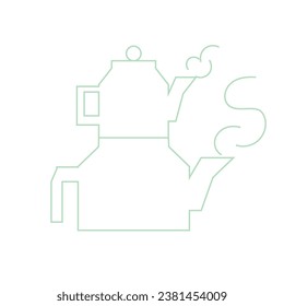 Turkish teapot, chaidanlak, turkish double teapot, tea icon, oriental tea cup sign, line graphics, vector illustration