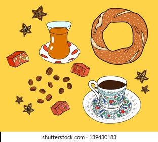 Turkish tea/turkish coffee/turkish bagel