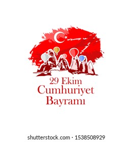 Turkish text: October 29, Republic Day. National holiday of the Republic of Turkey with national landmark Vector illustration. Suitable for greeting card, poster and banner.