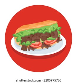 
Turkish traditional ''döner'', half bread meat doner, isolated background vector illustration.