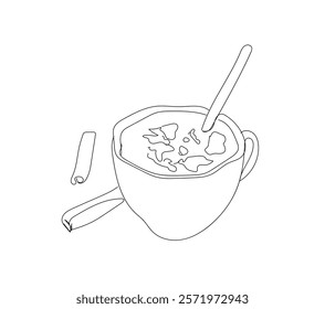 Turkish traditional hot drink. Selective focus. It has pleasant smell and healing properties. One line drawing of salep drink or sahlep, Hand made vector not AI 