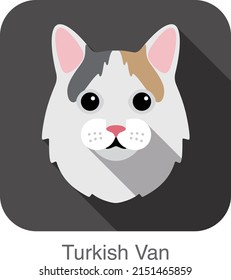 Turkish Van Cat, Cat breed face cartoon flat icon design