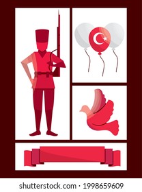 turkish victory independence icons set