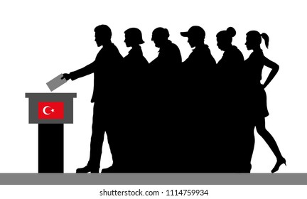 Turkish voters crowd silhouette by voting for election in Turkey. All the silhouette objects, and background are in different layers. 