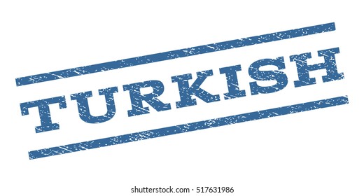 Turkish watermark stamp. Text tag between parallel lines with grunge design style. Rubber seal stamp with scratched texture. Vector cobalt blue color ink imprint on a white background.