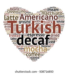 Turkish word cloud concept in shape of heart on white background. Vector illustration.