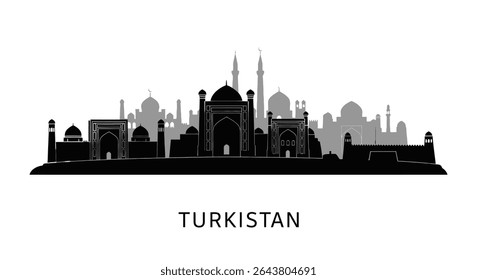 Turkistan with Kazakhstan City Skyline Silhouette.