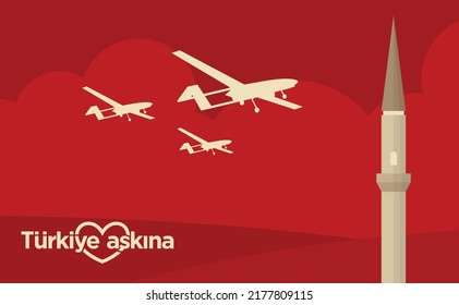 Turkiye Askina. 15 Temmuz. Translation from Turkish: Love for Turkish. 15 July. Turkey holiday . Vector Illustration.