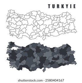 Turkiye country map black flat outline vector illustration set