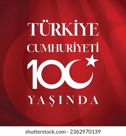 Turkiye Cumhuriyeti 100 yasinda vector illustration or Republic of Turkiye is 100 years old text in the image. 100th anniversary of Turkiye concept.