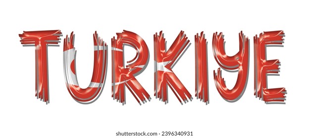 Turkiye flag text font, 3D TURKEY flag colorful background, TURKIYE flag vector illustration