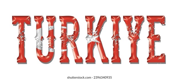 Tipo de letra del texto de la bandera turca, fondo colorido de la bandera TURQUÍA 3D, ilustración vectorial de la bandera TURKIYE