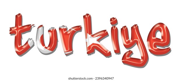 Turkiye flag text font, 3D TURKEY flag colorful background, TURKIYE flag vector illustration