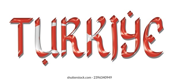 Turkiye flag text font, 3D TURKEY flag colorful background, TURKIYE flag vector illustration