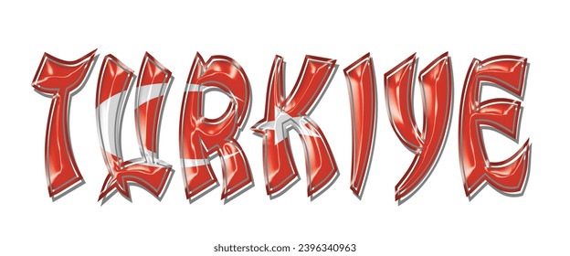 Tipo de letra del texto de la bandera turca, fondo colorido de la bandera TURQUÍA 3D, ilustración vectorial de la bandera TURKIYE