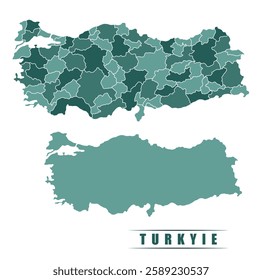Turkiye simple flat political map with states border
