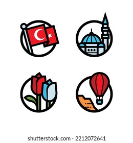 Turkiye or Turkey Icons Set.