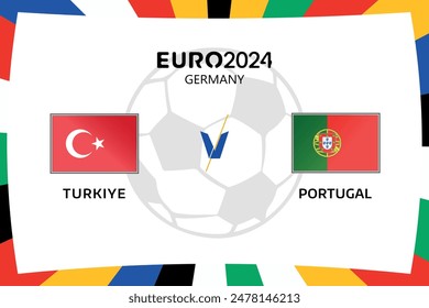 Turkiye vs Portugal Fútbol Arte con diseño de banderas de rectángulo en Alemania Victor Skyline Fondo Copa Mundial de Fútbol 2024 Victor Plantilla gráfica para los Anuncios de publicación de medios sociales.