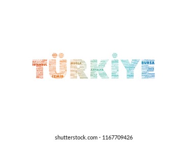 TURKIYE word cloud concept made with point of interests in Turkey. Gradient Color