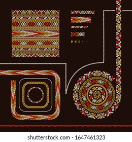 Turkmen national embroidery brushes template for your design. Vector illustration.