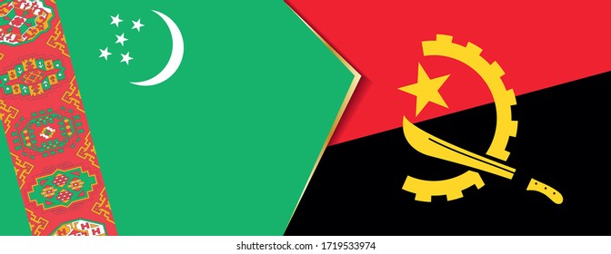 Turkmenistan and Angola flags, two vector flags symbol of relationship or confrontation.