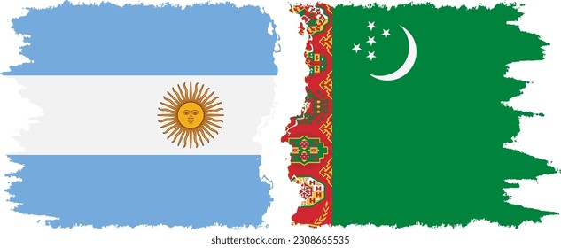 Turkmenistan and Argentina grunge flags connection, vector
