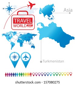 Turkmenistan. Asia. World Map. Travel vector Illustration.
