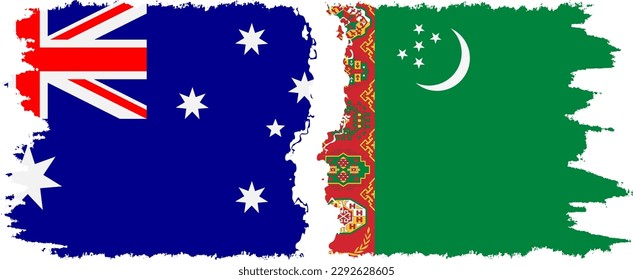 Turkmenistan and Australia grunge flags connection, vector