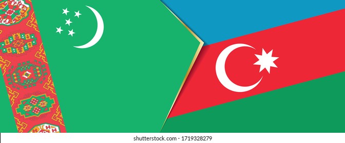 Turkmenistan and Azerbaijan flags, two vector flags symbol of relationship or confrontation.