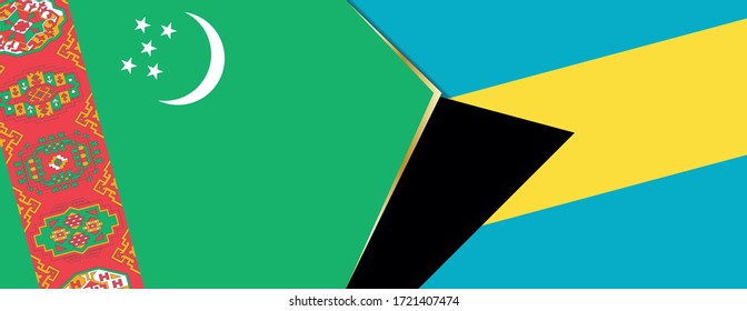 Turkmenistan und die Bahamas Flaggen, zwei Vektorfahnen Symbol für Beziehung oder Konfrontation.