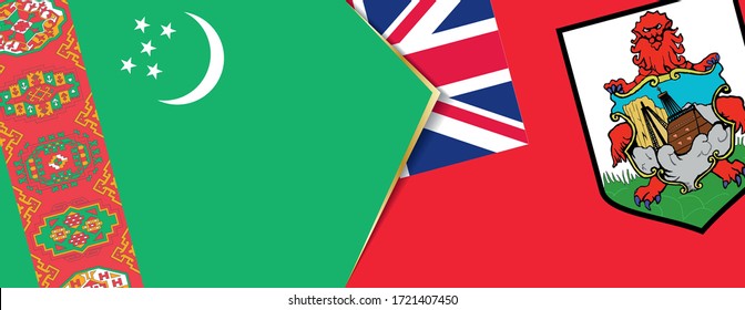 Banderas de Turkmenistán y las Bermudas, dos banderas vectoriales símbolo de relación o enfrentamiento.