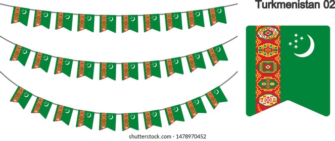 Turkmenistan Bunting Flags Isolated on white Background. vector illustration.