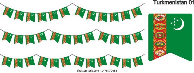 Turkmenistan Bunting Flags Isolated on white Background. vector illustration.