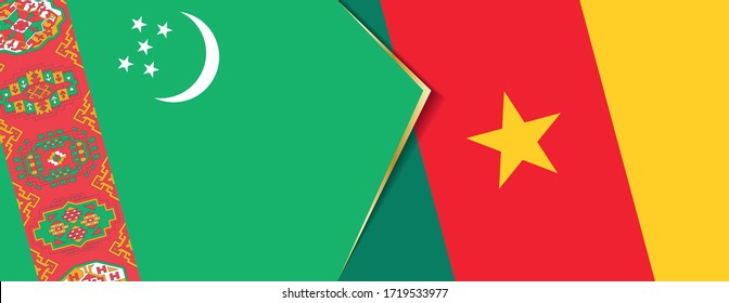 Turkmenistan and Cameroon flags, two vector flags symbol of relationship or confrontation.