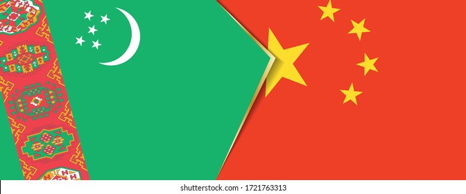 Turkmenistan and China flags, two vector flags symbol of relationship or confrontation.