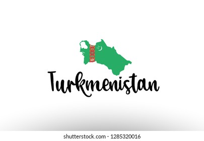 Turkmenistan country big text with flag inside map suitable for a logo icon design