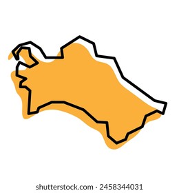 Turkmenistan Country Simplified Map. Orange Silhouette mit dicken schwarzen Konturumriss isoliert auf weißem Hintergrund. Symbol für einfache Vektorgrafik