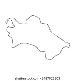 Turkmenistan country simplified map.Thin triple pencil sketch outline isolated on white background. Simple vector icon